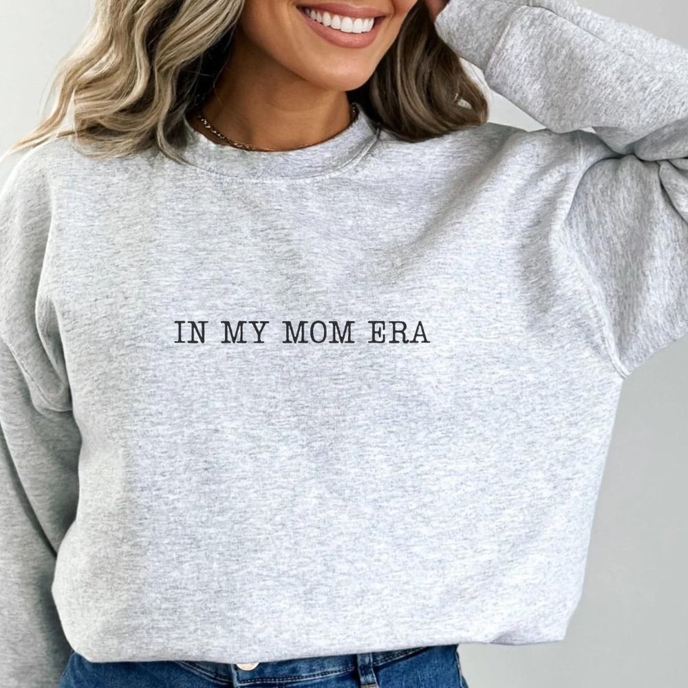 In My Mom Era Grey Long Sleeve Crewneck Unisex Sweatshirt